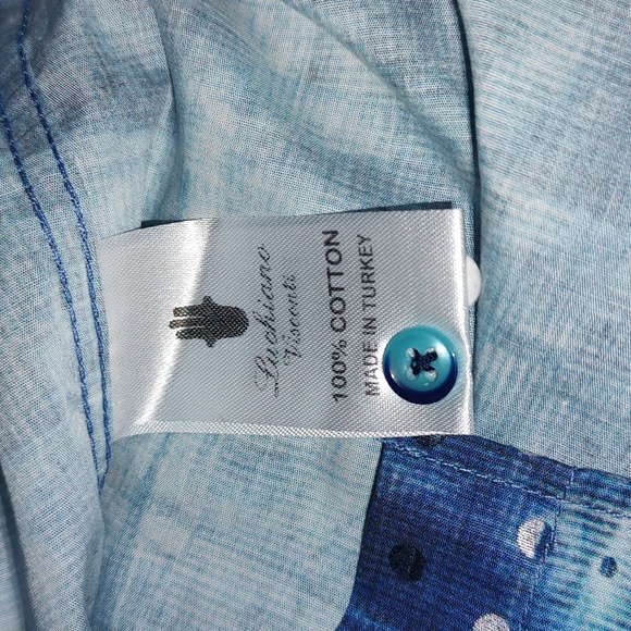 Luciano Visconti Abstract Dot Patterned Button-down Shirt Blue Silver L - Picture 15 of 15